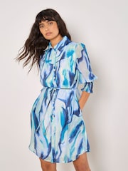Apricot Blue Painterly Swirls Shirt Dress - Image 1 of 4