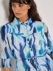 Apricot Blue Painterly Swirls Shirt Dress - Image 2 of 4