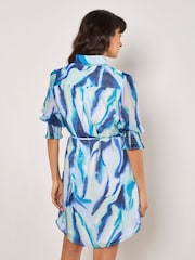 Apricot Blue Painterly Swirls Shirt Dress - Image 3 of 4