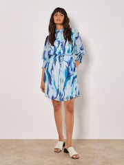 Apricot Blue Painterly Swirls Shirt Dress - Image 4 of 4