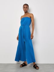 Apricot Blue Bandeau Wrap Leg Tetra 100% Cotton Jumpsuit - Image 1 of 5