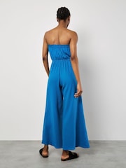 Apricot Blue Bandeau Wrap Leg Tetra 100% Cotton Jumpsuit - Image 3 of 5