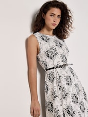 Apricot White Sketched Rose Fit & Flare Cotton Stretch Midi Dress - Image 2 of 4