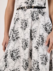 Apricot White Sketched Rose Fit & Flare Cotton Stretch Midi Dress - Image 3 of 4