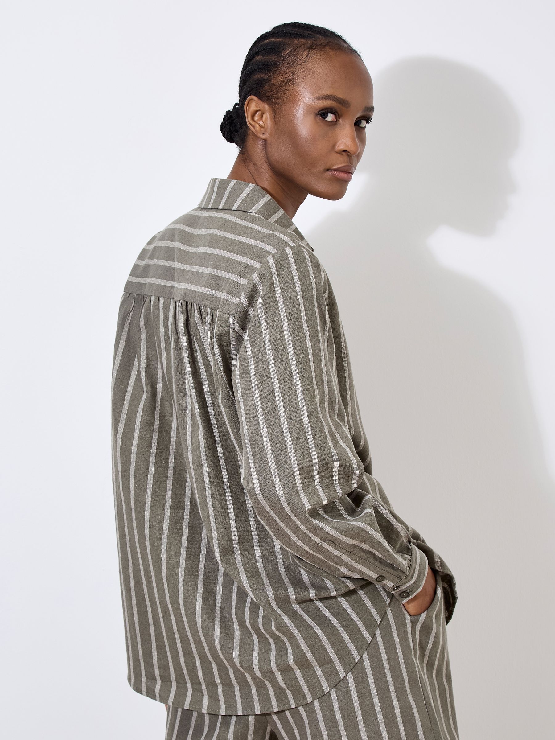 Buy Apricot Grey Striped Cotton Linen Mix Shirt from the Next UK