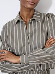 Apricot Grey Striped Cotton Linen Mix Shirt - Image 4 of 5