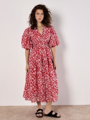 Apricot Red Mono Roses Volume Tiered Dress - Image 2 of 4