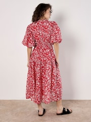 Apricot Red Mono Roses Volume Tiered Dress - Image 4 of 4