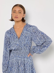 Apricot Blue Batik Folk Print Smock Mini Dress - Image 3 of 5