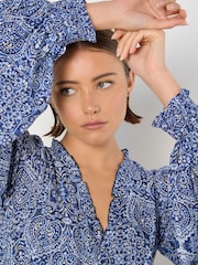 Apricot Blue Batik Folk Print Smock Mini Dress - Image 4 of 5