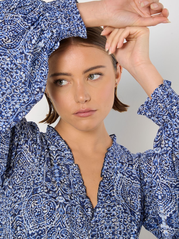 Apricot Blue Batik Folk Print Smock Mini Dress - Image 4 of 5