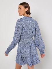 Apricot Blue Batik Folk Print Smock Mini Dress - Image 5 of 5