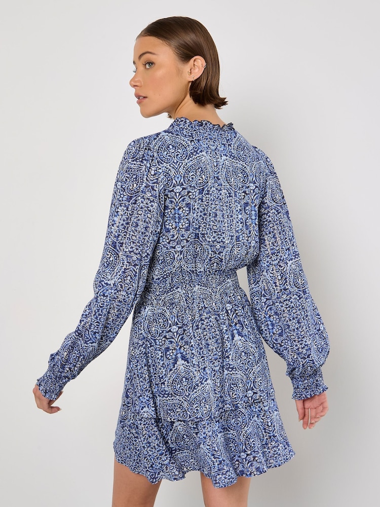 Apricot Blue Batik Folk Print Smock Mini Dress - Image 5 of 5