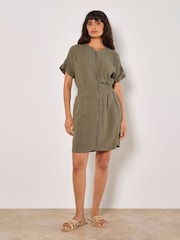 Apricot Green Zip Thru Dress With a Touch of Linen - Image 1 of 4