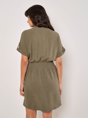 Apricot Green Zip Thru Dress With a Touch of Linen - Image 2 of 4