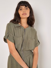 Apricot Green Zip Thru Dress With a Touch of Linen - Image 3 of 4