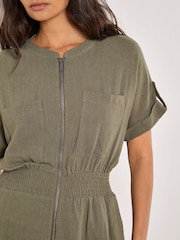 Apricot Green Zip Thru Dress With a Touch of Linen - Image 4 of 4