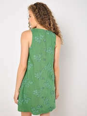 Apricot Green Floral Embroidered Dress with a Touch of Linen - Image 3 of 4