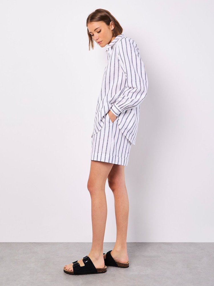Apricot Blue Striped Cotton Linen Mix Shirt - Image 1 of 5