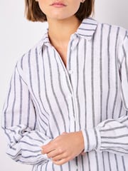 Apricot Blue Striped Cotton Linen Mix Shirt - Image 3 of 5