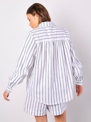 Apricot Blue Striped Cotton Linen Mix Shirt - Image 4 of 5
