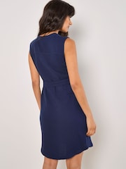 Apricot Blue Tetra Open Neck Button Thru 100% Cotton Shirt Dress - Image 4 of 4