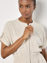 Apricot Cream Zip Thru Dress With a Touch of Linen - Image 2 of 5