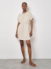 Apricot Cream Zip Thru Dress With a Touch of Linen - Image 3 of 5