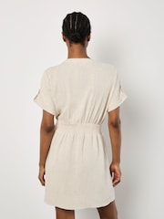 Apricot Cream Zip Thru Dress With a Touch of Linen - Image 4 of 5