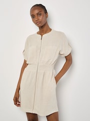 Apricot Cream Zip Thru Dress With a Touch of Linen - Image 5 of 5