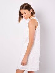 Apricot White Floral Embroidered Dress with a Touch of Linen - Image 2 of 5