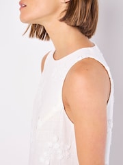 Apricot White Floral Embroidered Dress with a Touch of Linen - Image 3 of 5