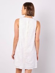 Apricot White Floral Embroidered Dress with a Touch of Linen - Image 4 of 5