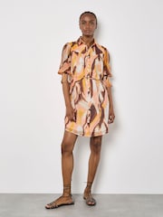 Apricot Brown Painterly Swirls Shirt Dress - Image 1 of 1