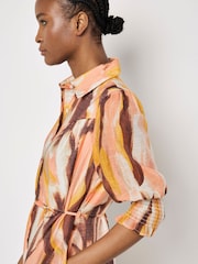 Apricot Brown Painterly Swirls Shirt Dress - Image 2 of 4