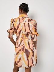 Apricot Brown Painterly Swirls Shirt Dress - Image 4 of 4