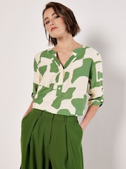 Apricot Green Abstract Shapes Mono Button Top - Image 1 of 5