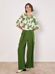 Apricot Green Abstract Shapes Mono Button Top - Image 2 of 5