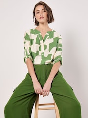 Apricot Green Abstract Shapes Mono Button Top - Image 3 of 5