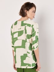 Apricot Green Abstract Shapes Mono Button Top - Image 4 of 5