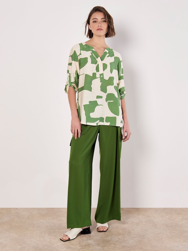Apricot Green Abstract Shapes Mono Button Top - Image 5 of 5