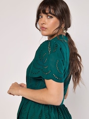 Apricot Green Broderie Anglaise Angel Sleeve Shirt Midi Dress - Image 3 of 4