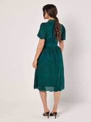 Apricot Green Broderie Anglaise Angel Sleeve Shirt Midi Dress - Image 4 of 4