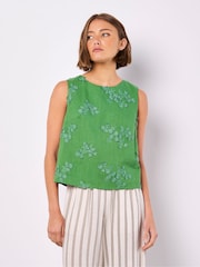 Apricot Green Floral Print Embroidered Vest With a Touch of Linen - Image 3 of 4