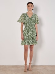 Apricot Green Watercolour Rose Layered Mini Dress - Image 2 of 4