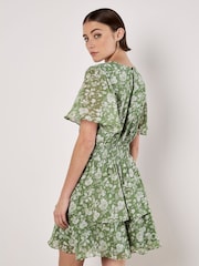Apricot Green Watercolour Rose Layered Mini Dress - Image 4 of 4