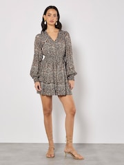 Apricot Black Batik Folk Print Smock Mini Dress - Image 2 of 4