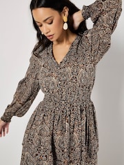Apricot Black Batik Folk Print Smock Mini Dress - Image 3 of 4