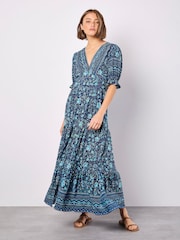 Apricot Blue Sarasa Border Button Dress - Image 2 of 5