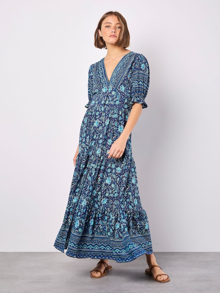 Apricot Blue Sarasa Border Button Dress - Image 2 of 5
